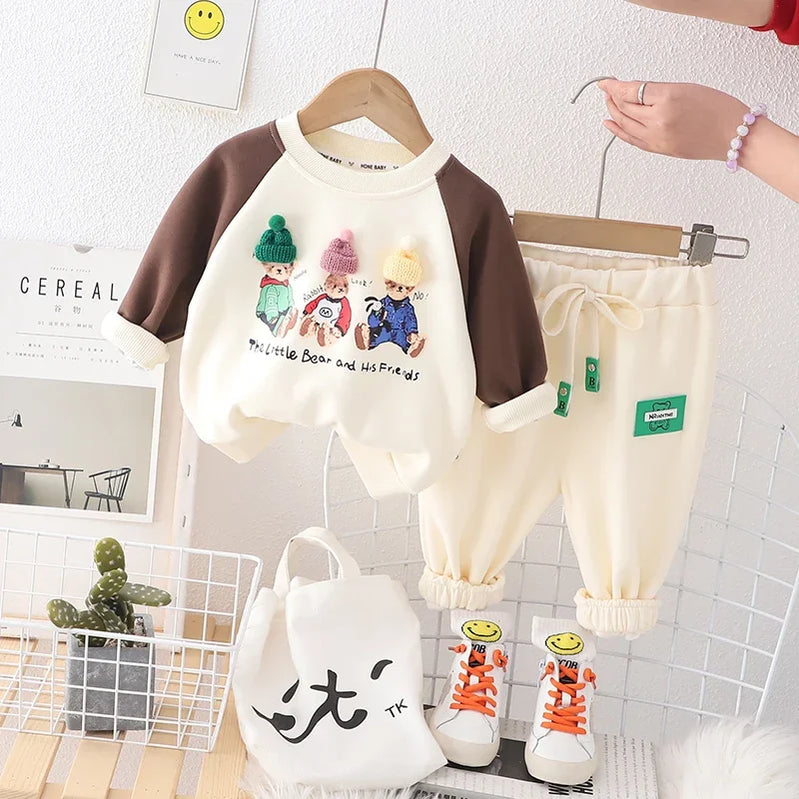 Spring Autumn Kids Clothes Baby Caps Cotton Sports Hooded Sweater Shirt Pants Sets Children Boys Kids Casual Suit 0-5 YEARS EH 3XIONG GREEN