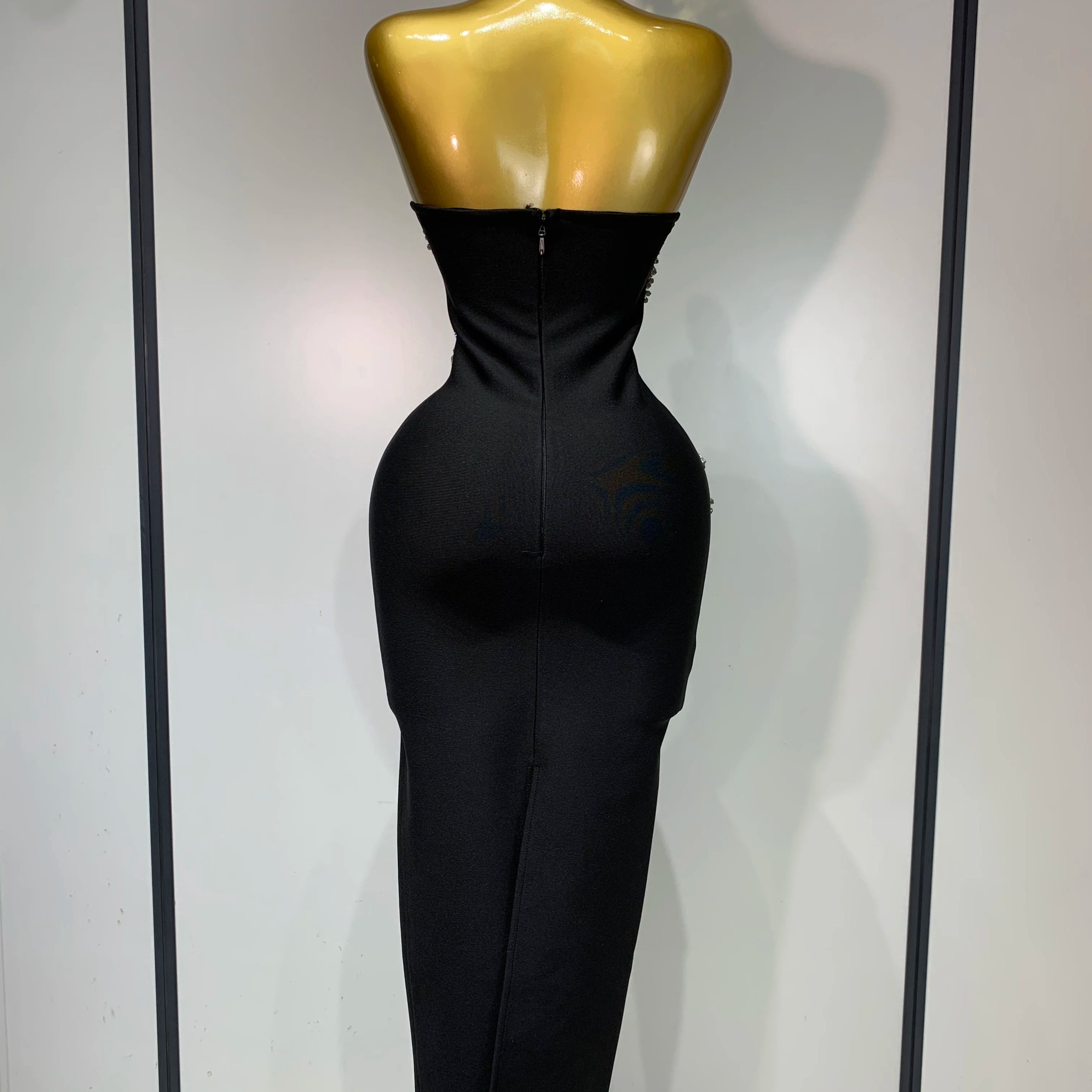 Women Sexy Strapless Diamond Lines Bodycon Bandage Long Dress Celebrity Red Carpet Dress Elegant Evening Birthday Party Dresses