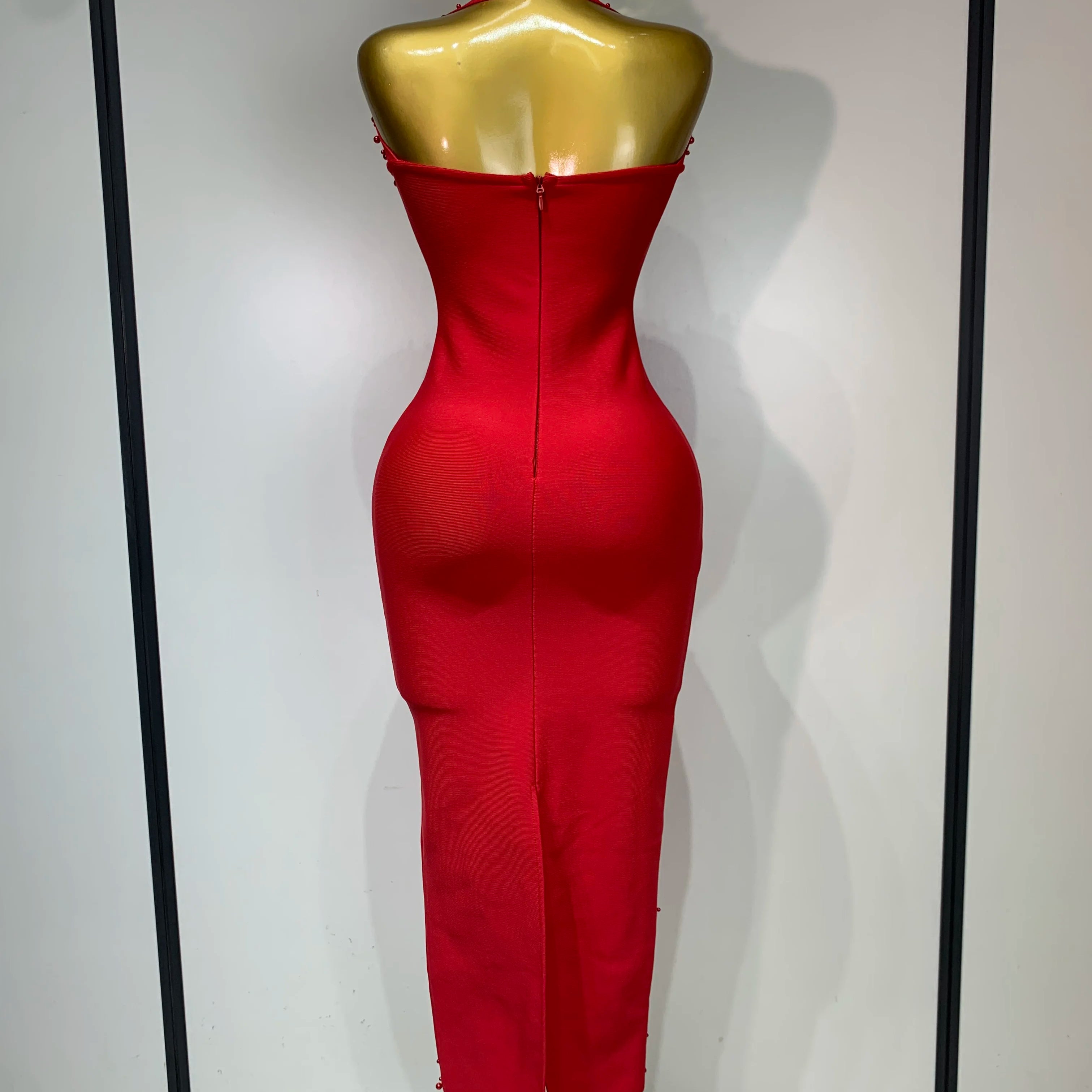 Women Sexy Halter Backless Shiny Rhinestone Pearl Bodycon Bandage Dress Celebirty Elegant Evening Party Luxury Birthday Dress