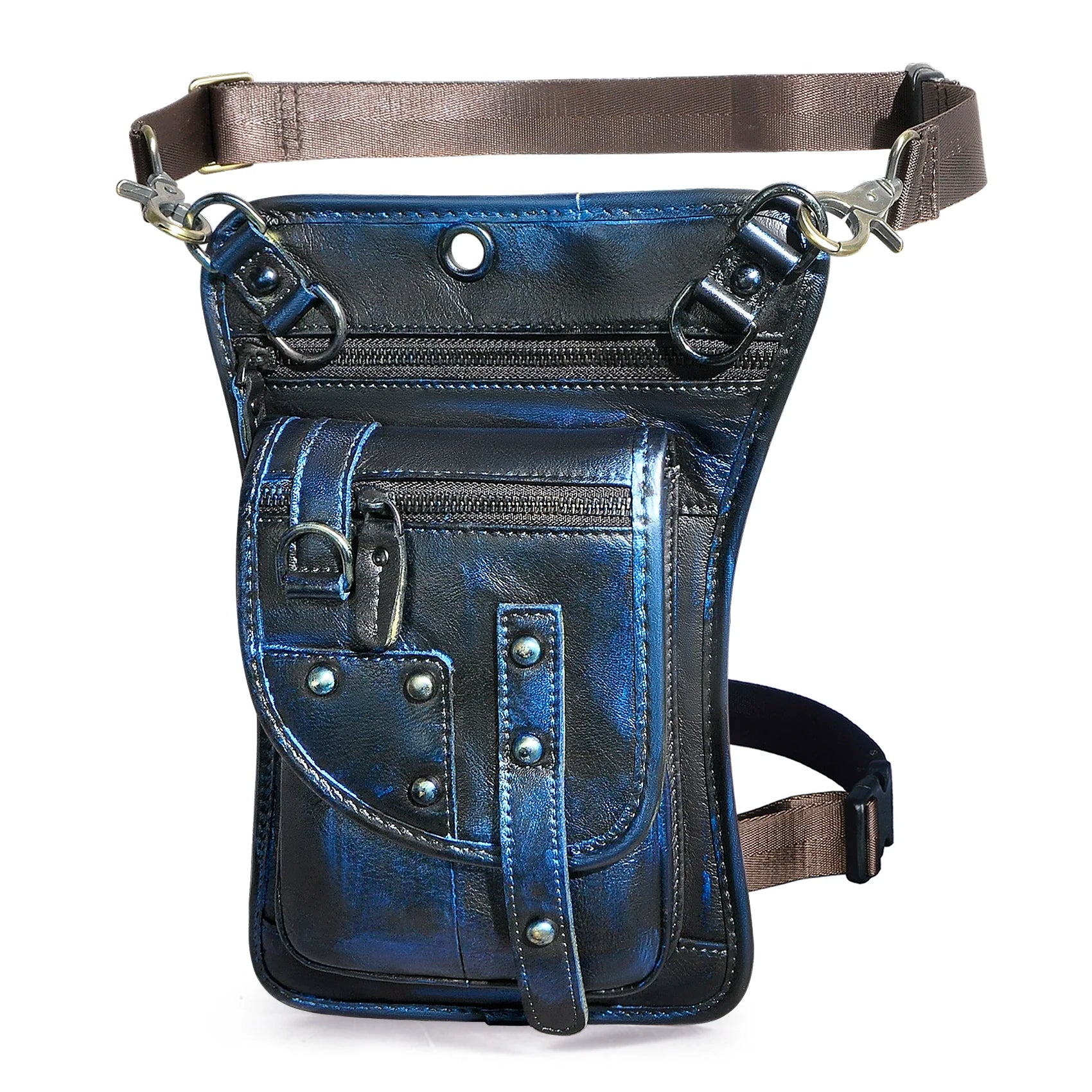 Original Leather Multifunction Men Travel Shoulder Crossbody Messenger Bag Hook Belt Waist Pack Drop Leg Phone Case Bag blue