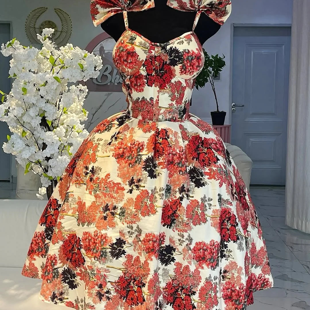 CM.YAYA Women Floral Printed Sleeveless Bowknot Strap Big Swing Mini Dress 2025 Evening Sexy Beach Party Birthday Street Dresses