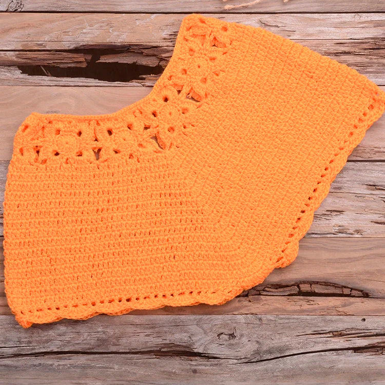 Bikini 2022 knitting Swimsuit Crochet Bikini Bohemia Style Off Shoulder High Neck Bathing Beach Bikinis Handmade Crochet Bikini Orange Bottom