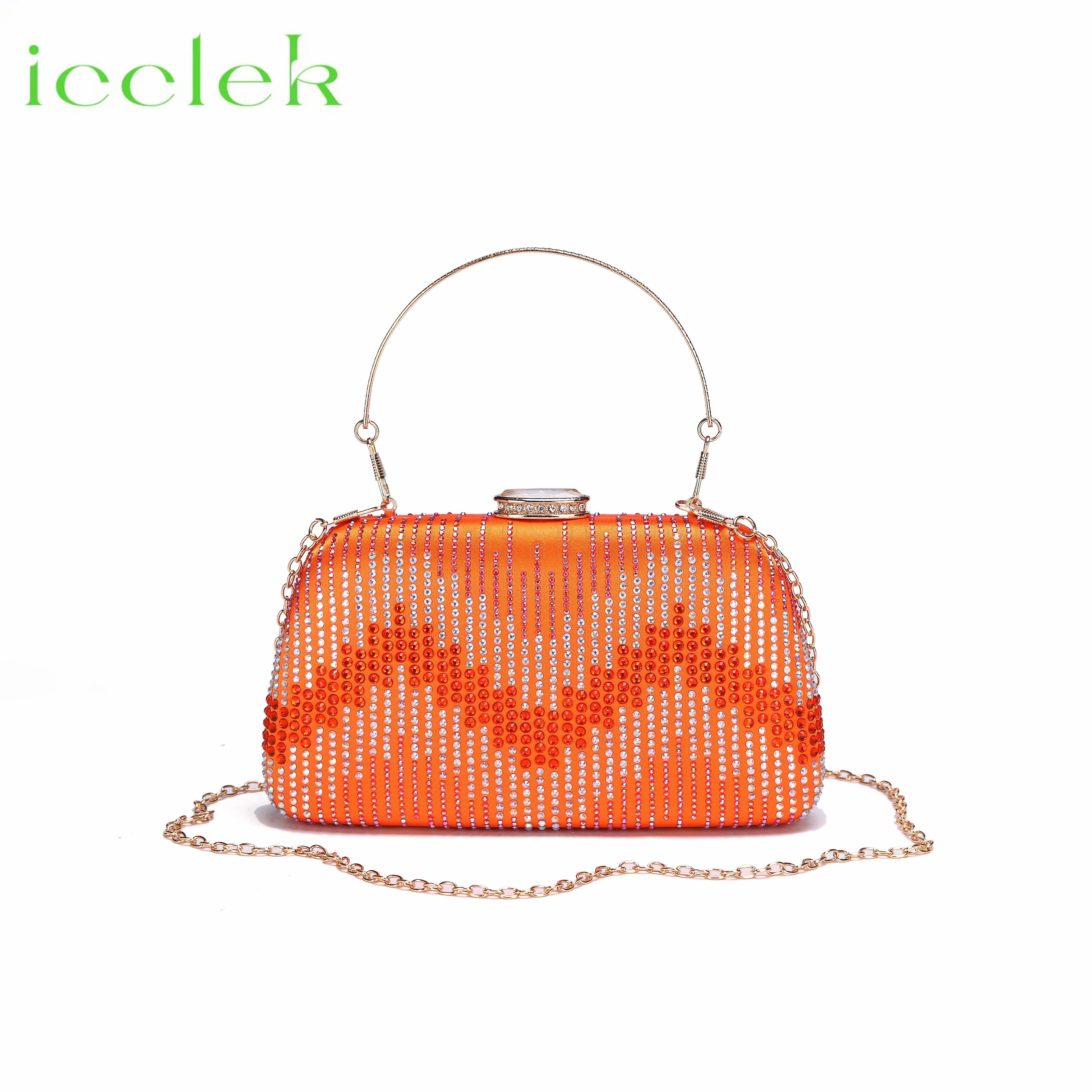 Orange Color Pointed Toe Decorated with Bling Bling Rhinestones Design Ladies Shoes Matching Bag Set For Party