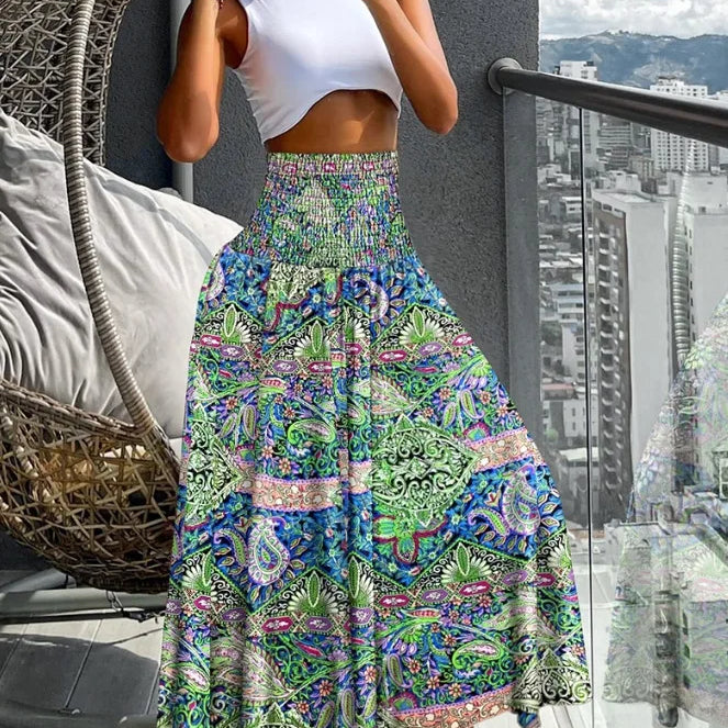 CM.YAYA Women Fashion Bandanna Paisley Big Swing High Waist Maxi Skirt Streetwear 2024 Boho Vintage Casual Long Skirts