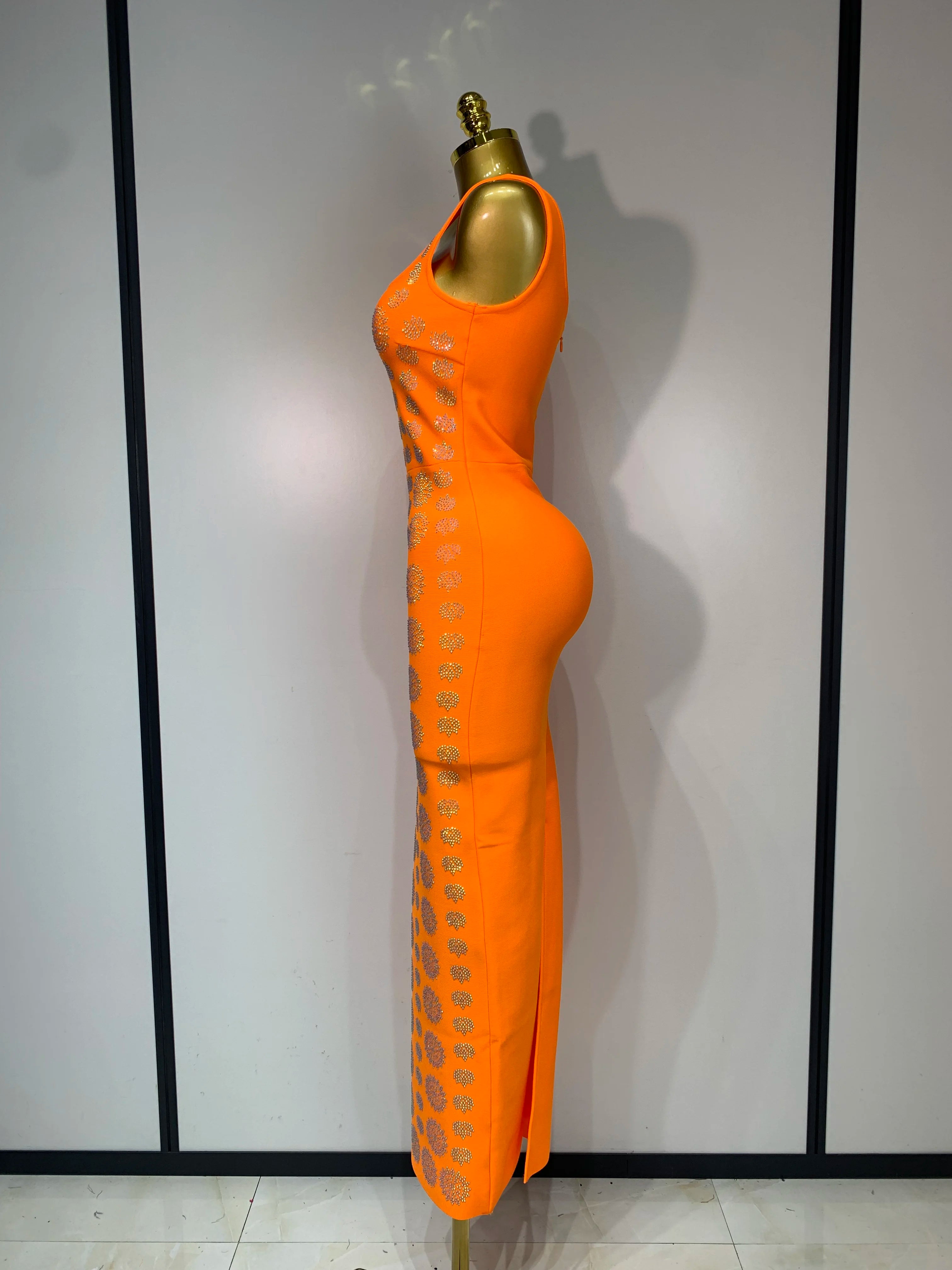 High Qulity Sparkling Diamonds Sleeveless Strech Bandage Dress Elegant Woman Evening Party Wedding Guest Luxury Birthday Dress