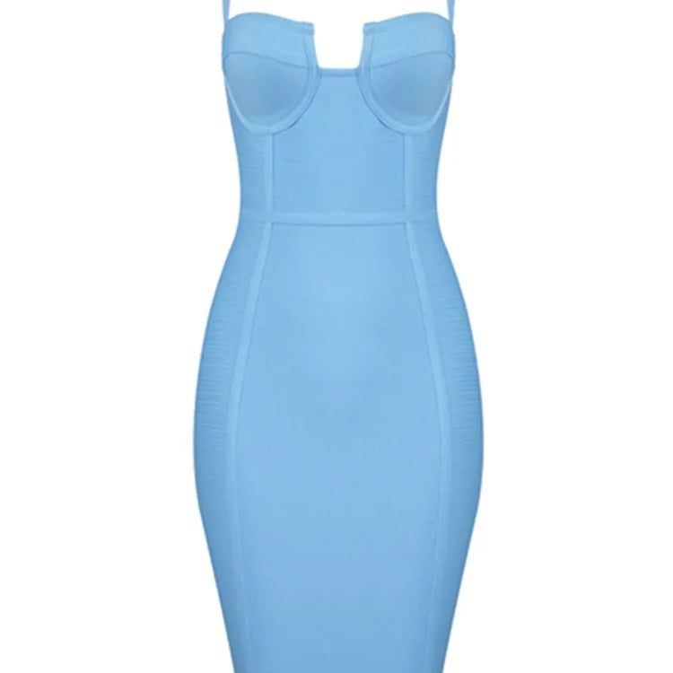 9 Colors Ladies Sexy Blue Yellow Black Rayon Women Summer Bandage Dress Celebrity Designer Fashion Party Dress Vestido