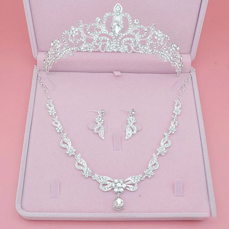 Bridal Jewelry Sets Crown Necklace Earrings Four Pack Silver Colour Women's Fashion Wedding Tiaras TS-0174-A-XL-0006-A Tiaras