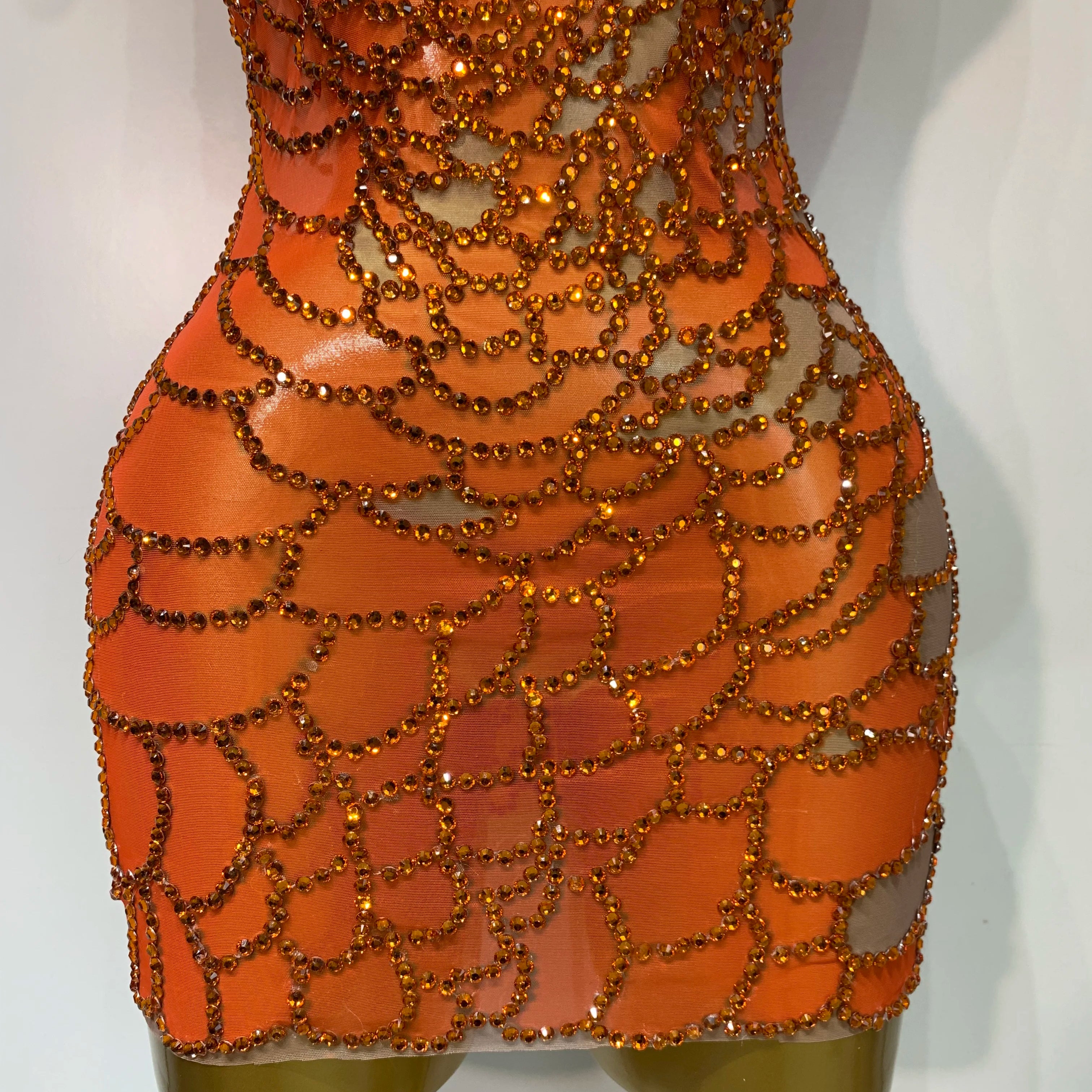 Women Sexy Mesh See Through One Shoulder Rhinestones Stage Costume Singer Nightclub Evening Party Luxury Birthday Mini Dresses