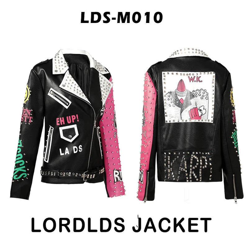 Men Leather Jacket 2024 Fashion Motorcycle Style Studded Punk Rock Cool Zipper Streetwear Biker Coats LDS-M010