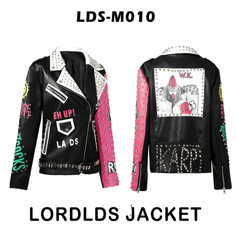 Men Leather Jacket 2024 Fashion Motorcycle Style Studded Punk Rock Cool Zipper Streetwear Biker Coats LDS-M010