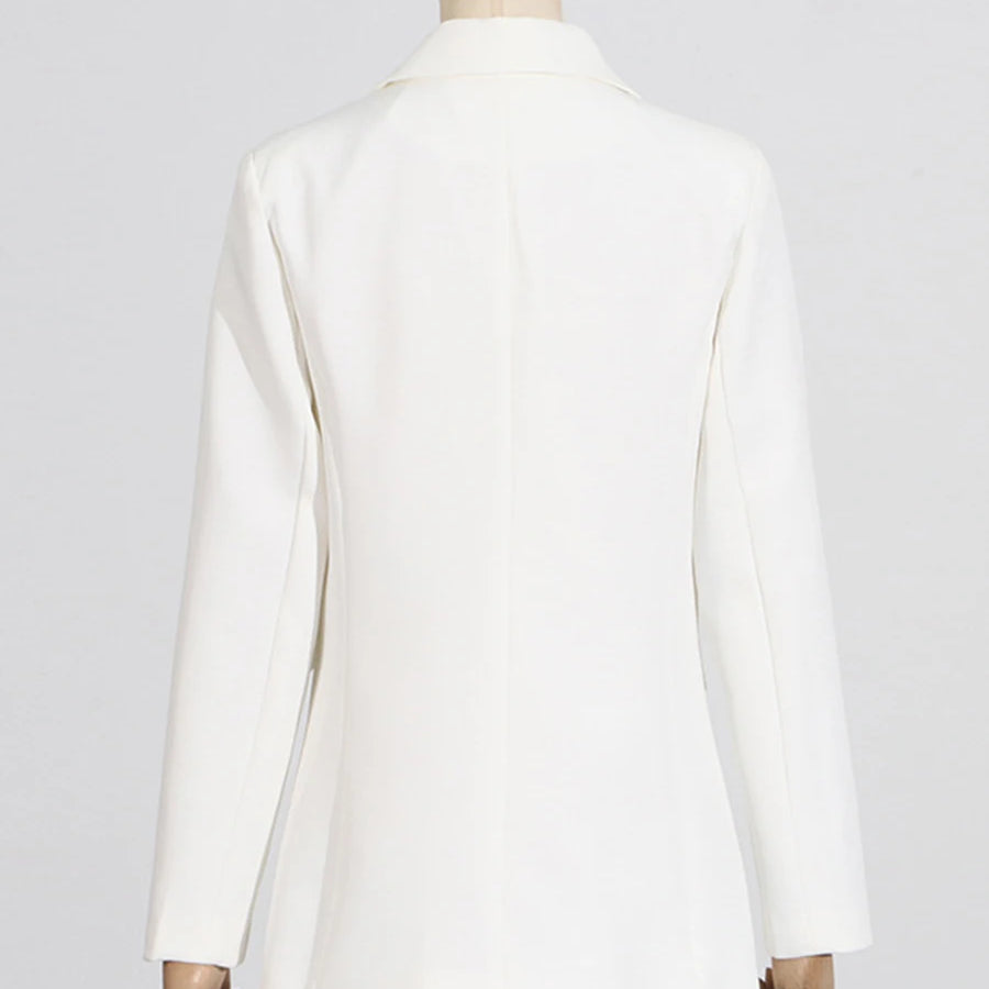 TWOTWINSTYLE Solid Slimming Two Piece Sets for Women Lapel Long Sleeve Patchwork Bead Top High Waist Pant Temperament Set Female