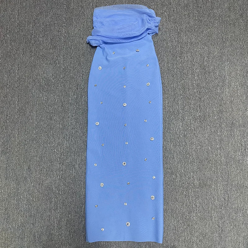 4 Colors Women Sexy Slash Neck Off the Shoulder Shinning Crystal Bodycon Long Bandage Dress Celebrate Birthday Party Outfit