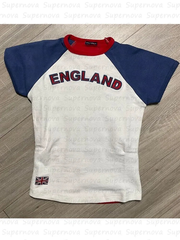 Aesthetics Streetwear Women's Tee Summer Casual Gothic 90s Vintage Grunge Letter Embroidery Short Sleeve T-Shirt Y2k Crop Top WHITE