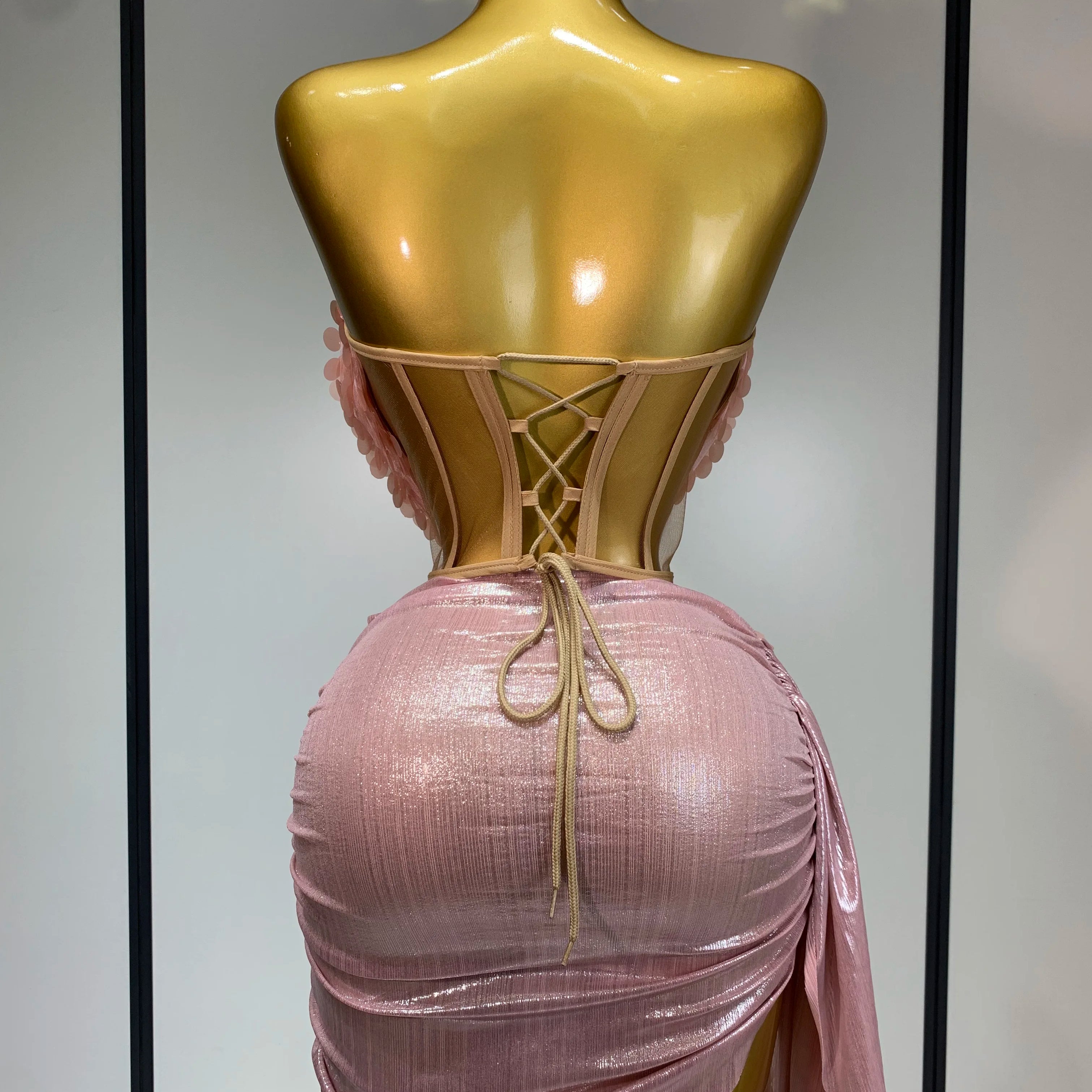 Sparkly Sequins Short Dress Women Sexy Party Evening Prom Celebrate Birthday Photo Shoot Two-piece set Nightclub Dance Costume