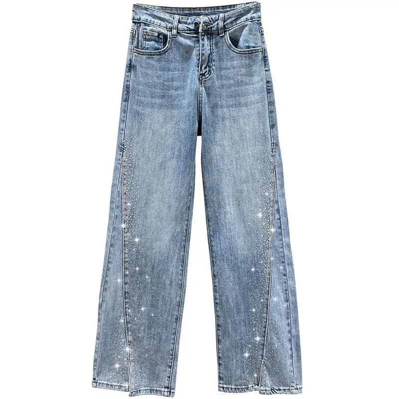 Jeans With Rhinestones Oversize Pants Y2k Streetwear 90s Clothes Woman Clothing Spring Women Harajuku Fashion Grunge Urban