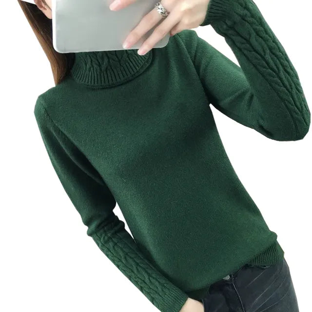 Women Turtleneck Winter Sweater Women Long Sleeve Knitted Women Sweaters And Pullovers Female Jumper Tricot Tops green