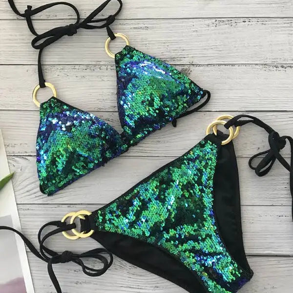 2022 New Sexy Bikinis Sequins Golden Color Women Bandage Bikini Set Push-up Padded Bra Swimsuit Suit Swimwear 2570 2570 NO 4
