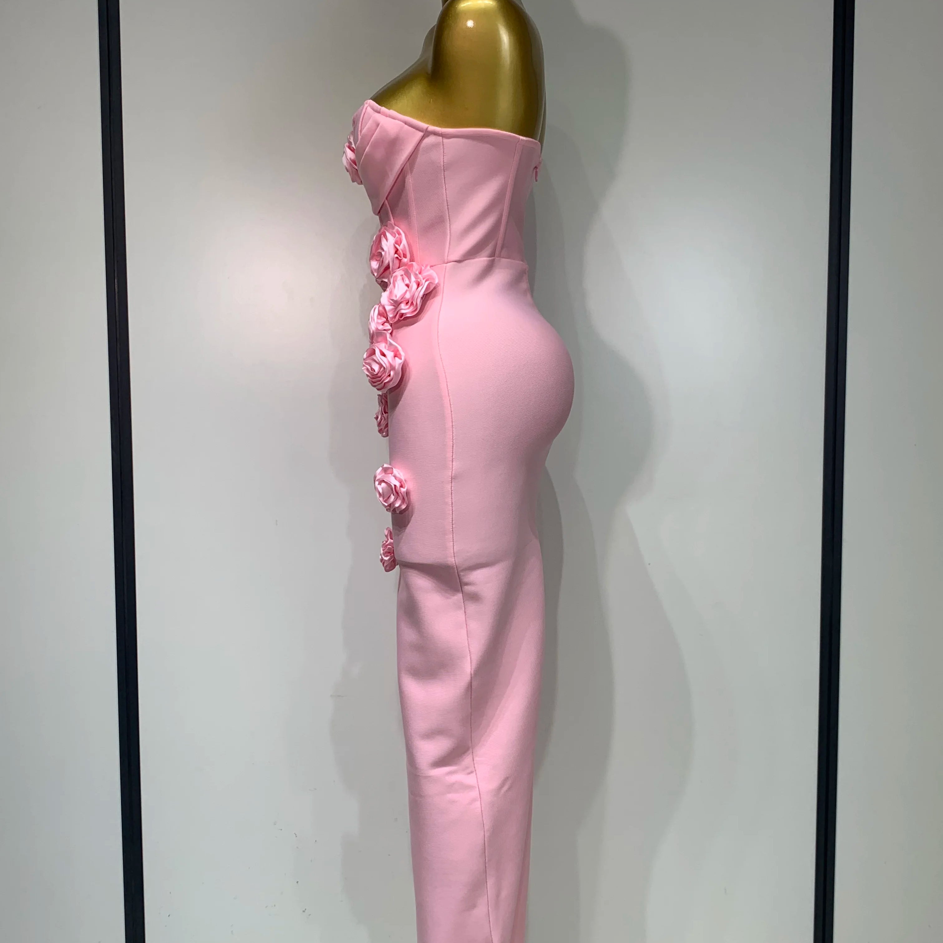 Women Celebrity Sexy Strapless Backless Flower Maxi Long Bodycon Bandage Dress 2025 Elegant Birthday Evening Club Party Dresses