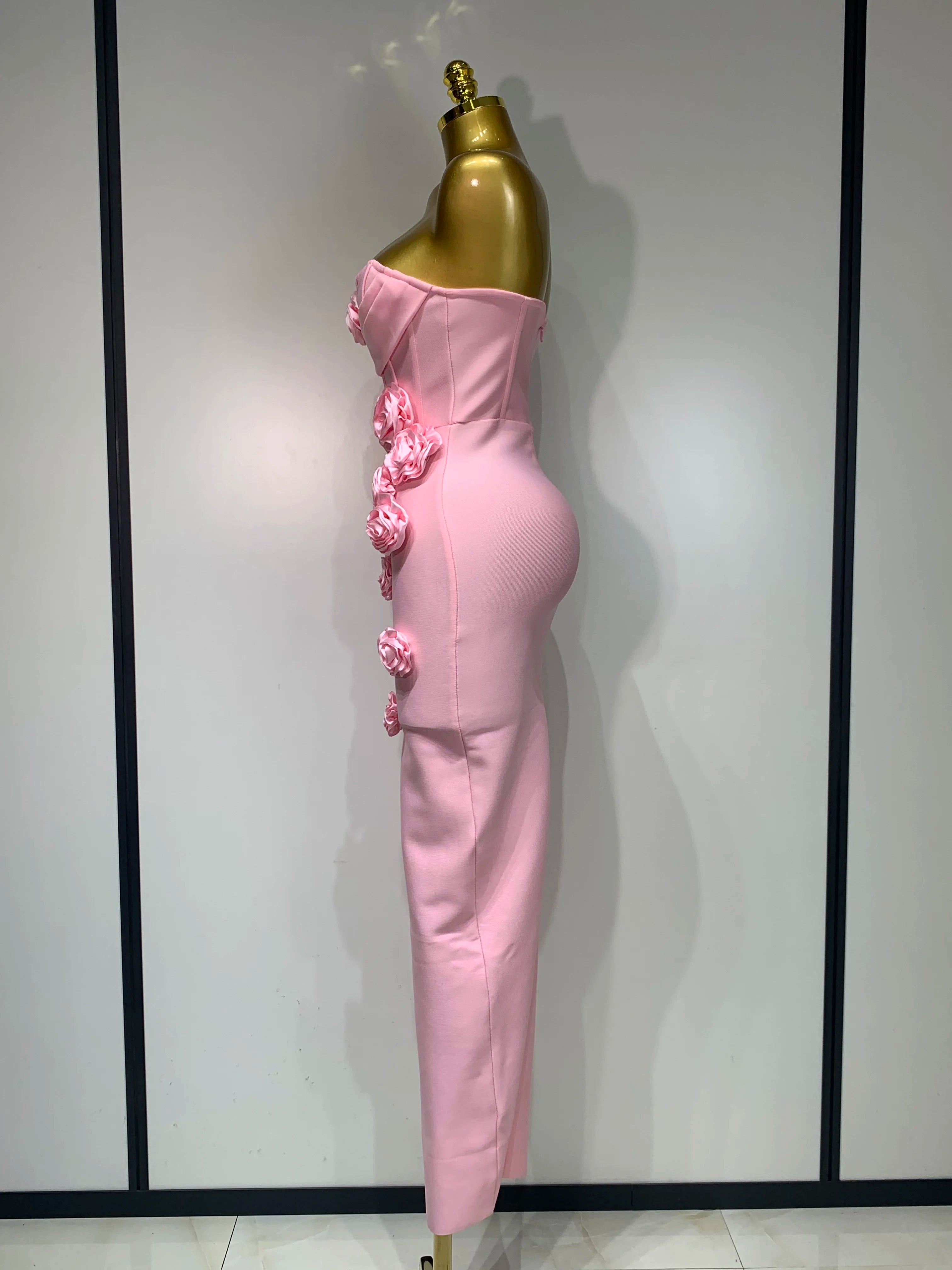 Women Celebrity Sexy Strapless Backless Flower Maxi Long Bodycon Bandage Dress 2025 Elegant Birthday Evening Club Party Dresses