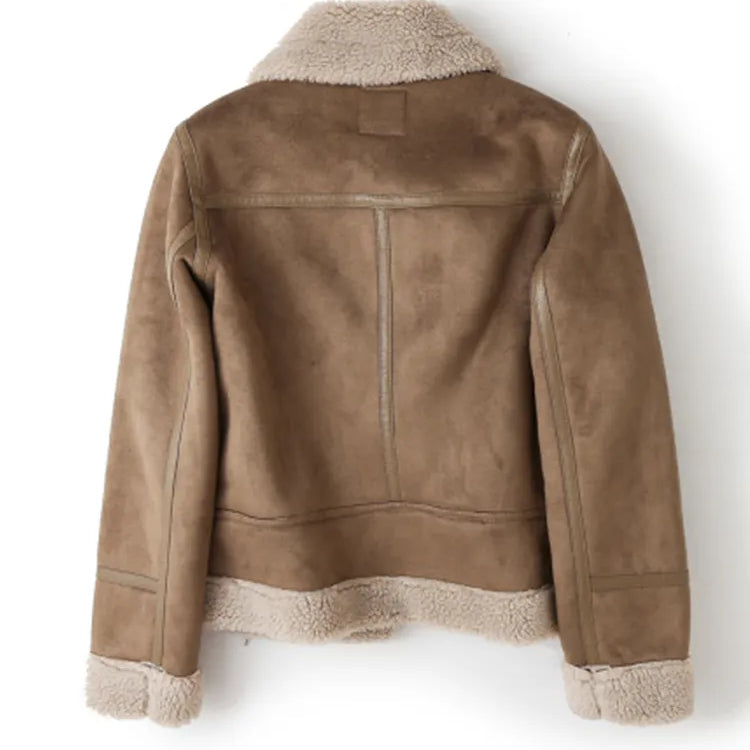 Brown Jacket For Women Winter Vintage Fur Integrated Jacket Lapel Long Sleeves Jackets Female Outwears Chic