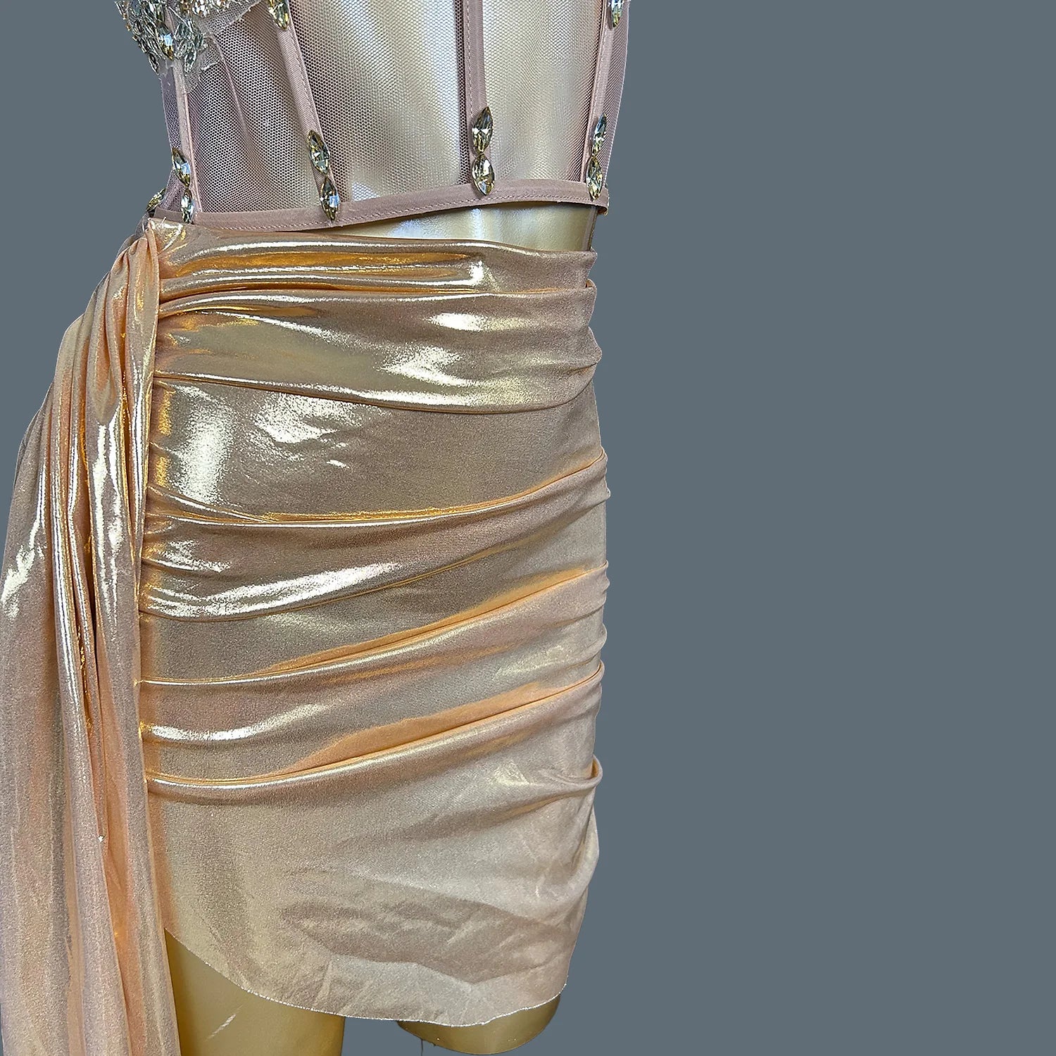 Luxury Gold 2-Piece Set Prom Gown Outfit Formal Occasion Cocktail Dress Sexy Girls Short Prom Dress Birthday Mini Dress Huangjin