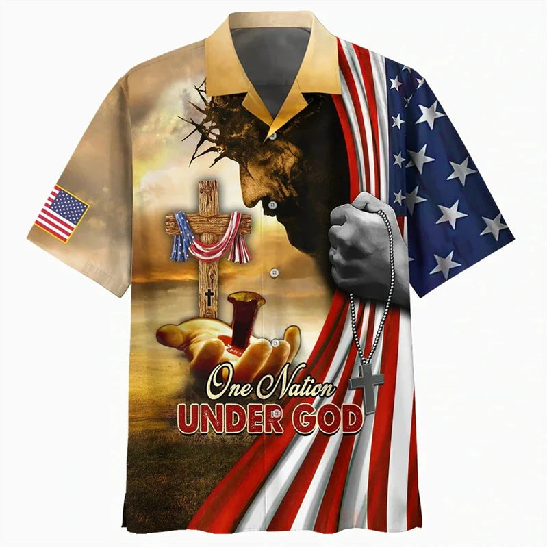 Men's USA National Eagle Flag Shirts Fashion 3d Print Tee Shirt Jesus Pattern Short Sleeve Oversized Casual Female Blouse 4XL Shirts-HWH38907