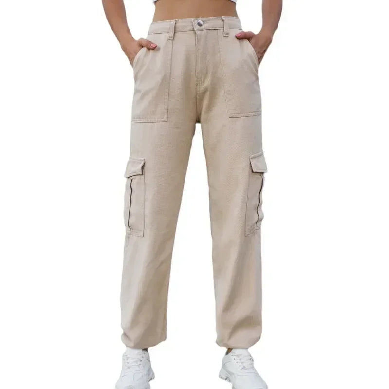 Women's trend cargo pants women New denim with semi elastic design personalized and versatile workwear pants