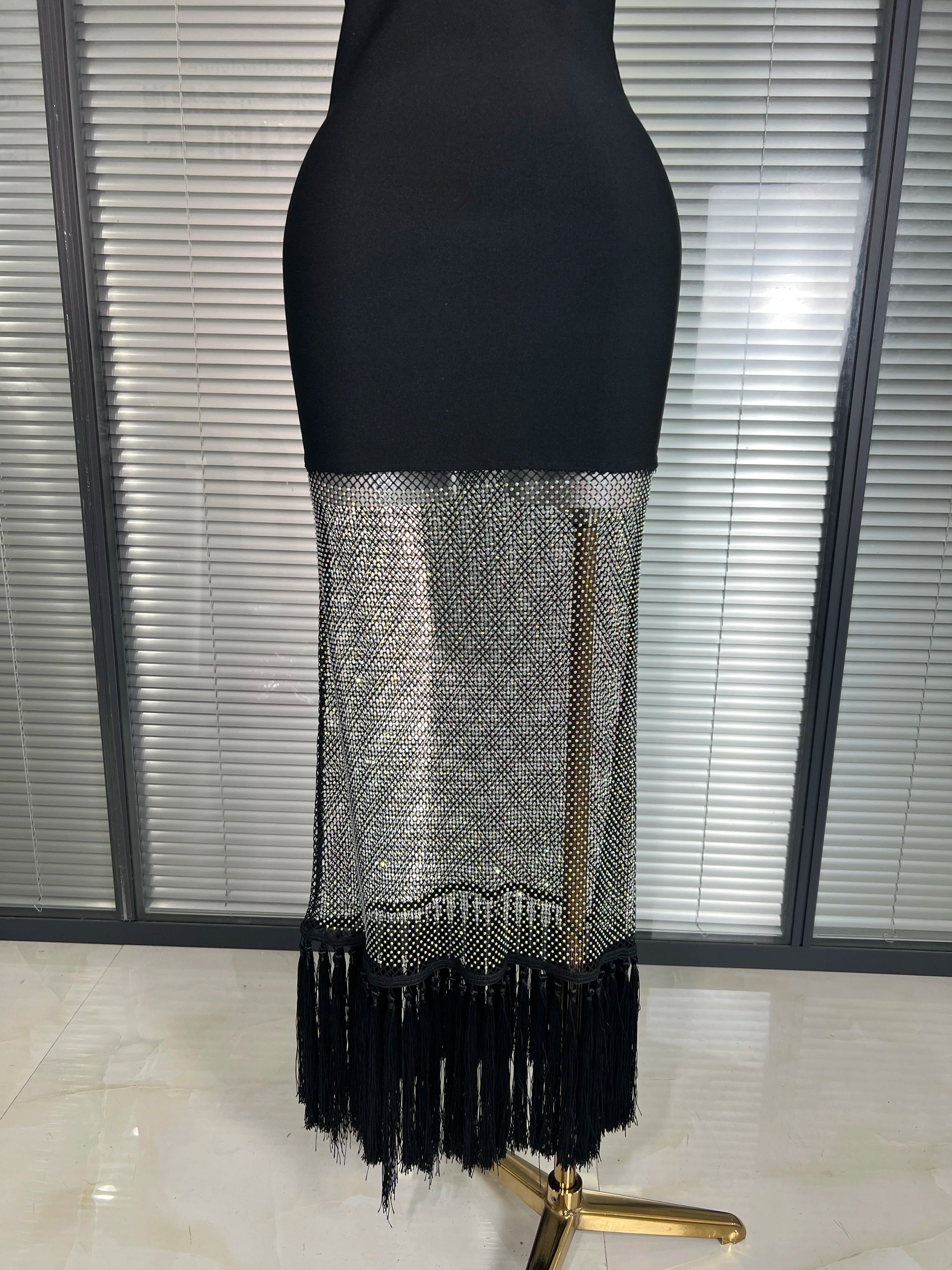 Summer New 2025 Women Black Tank Long Bodycon Bandage Dress Sparkly Shining Evening Party Dress Vestido