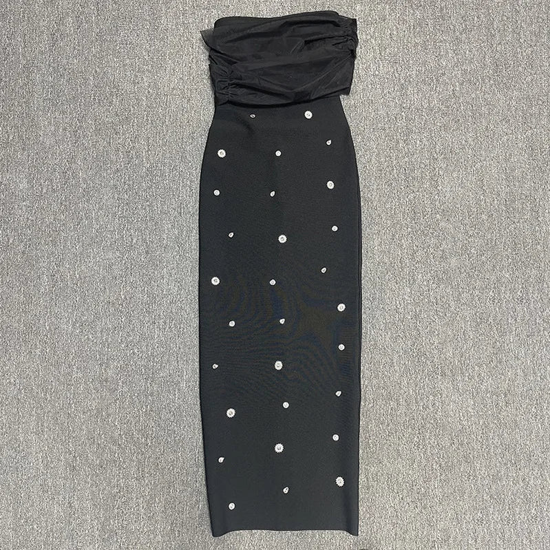 4 Colors Women Sexy Slash Neck Off the Shoulder Shinning Crystal Bodycon Long Bandage Dress Celebrate Birthday Party Outfit