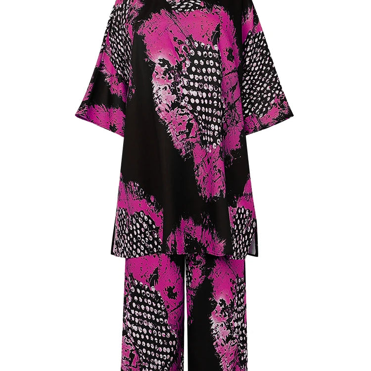 Plus Size 5XL VONDA Women Vintage Pant Sets Print Long Top and Wide Leg Pants Casual Loose 2pcs Two-piece Summer Bohemian Outfit