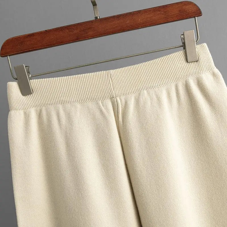 GIGOGOU Euro Designer Women Sweater Tracksuits Button Decorate Woman Sweaters + Wide Leg Pants Suits 2 / Two Pieces Sets Trouser