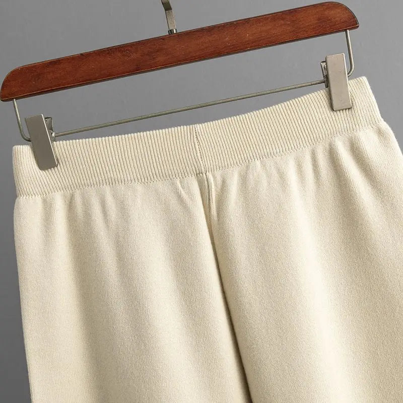 GIGOGOU Euro Designer Women Sweater Tracksuits Button Decorate Woman Sweaters + Wide Leg Pants Suits 2 / Two Pieces Sets Trouser