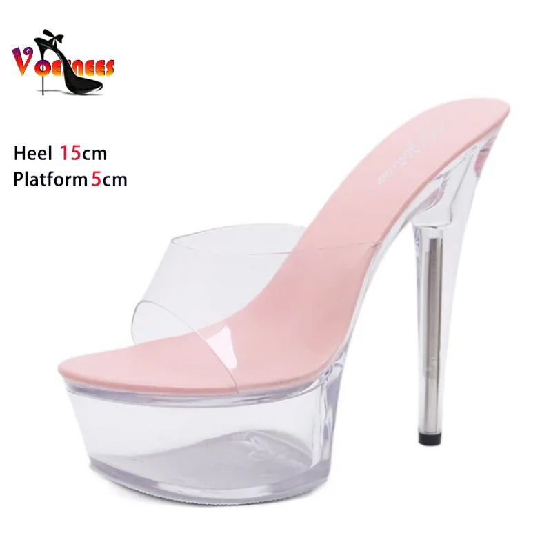 Shoe for Party Club Stripper Heels Women Shoes Platform High Heels Sandals Clear Sexy Pole Dance 15cm High Plus Size Slippers