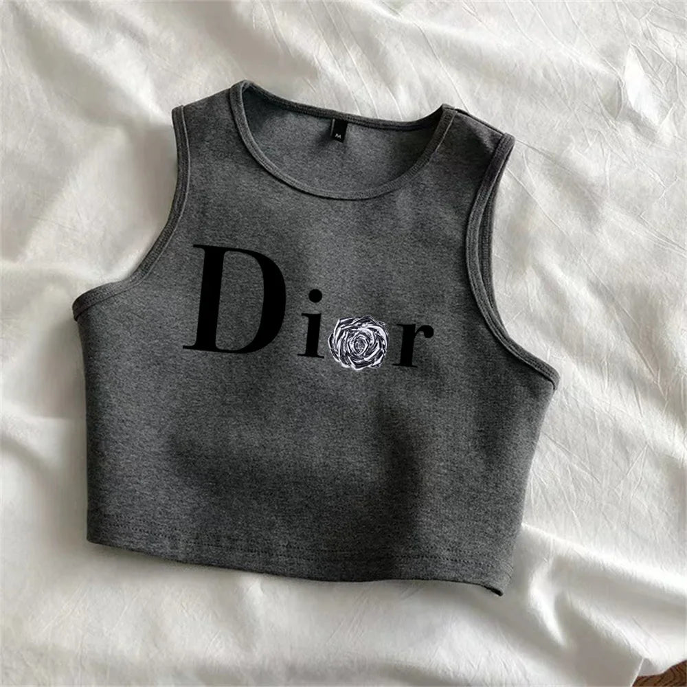 Summer new women's vest with fashionable printed style design, a must-have vest for casual and cool summer dark grey-B