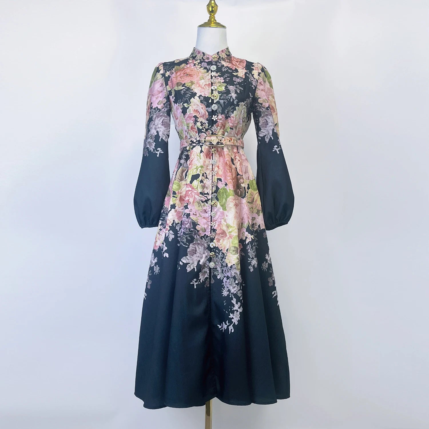 Shot Spot Australian Design Single-Breasted Sleeve Cotton Linen Spring And Summer Midi Dress With Bel