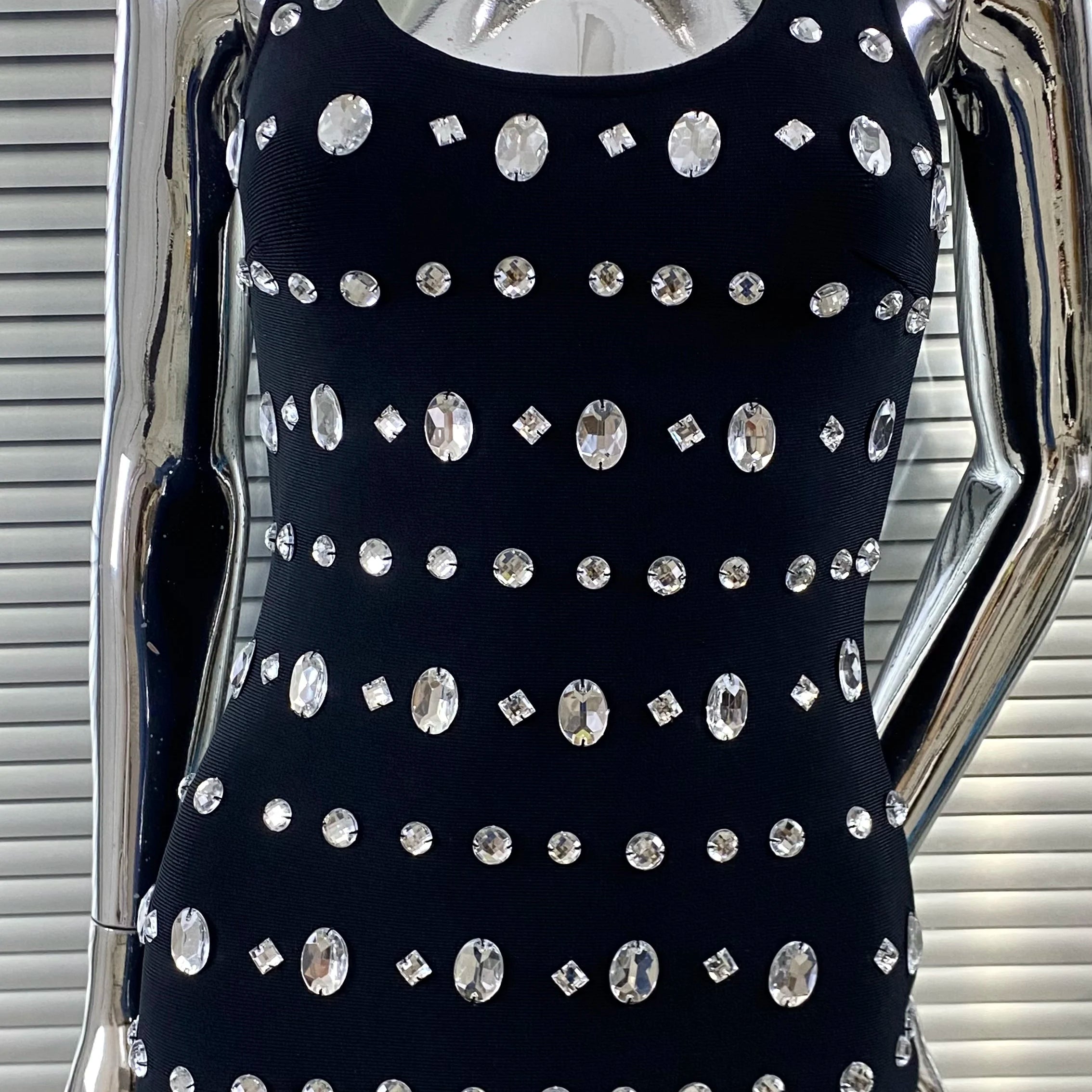 Sparkling Diamonds Sleeveless Package Black Bandage Ankle Length Dress Woman evening Party Dress Celebrity Birthday Party Outfit