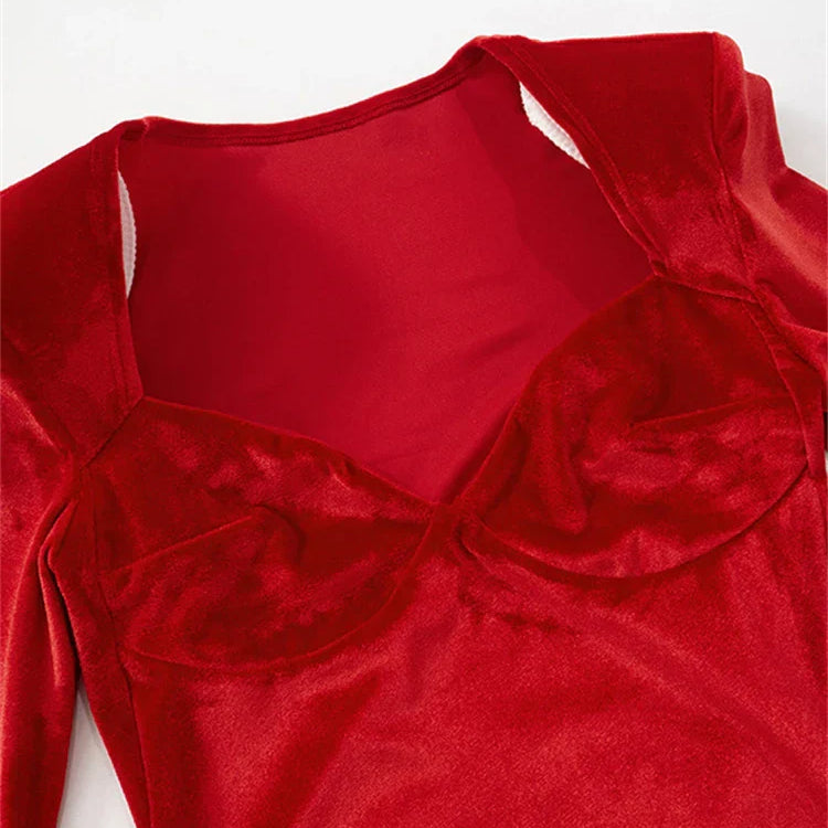 Nsauye New Fashion Women Velvet Elegant Mini Sexy Club Dress Evening Birthday Holiday Long Sleeve Party High Waisted Dress 2024