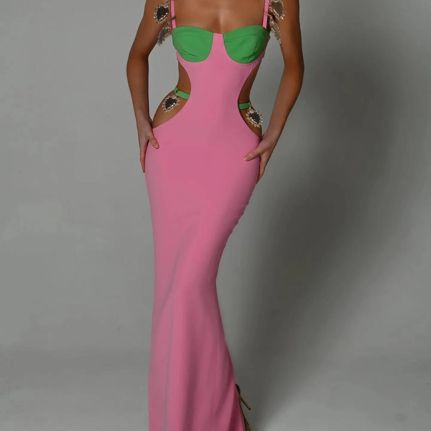 Factory Wholesale Women's Multi-Color Spaghetti Strap Hollow Sexy Boutique Celebrity Cocktail Party Bandage Long Dress