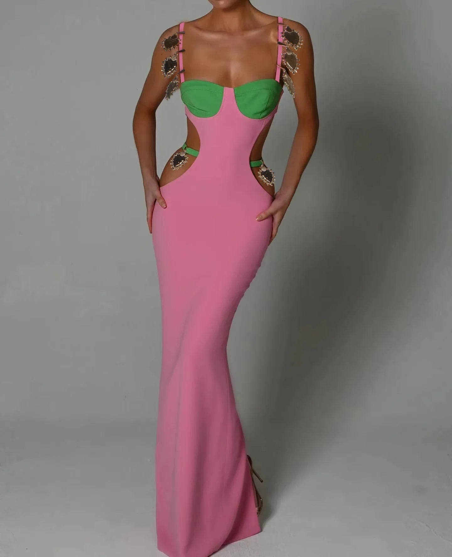 Factory Wholesale Women's Multi-Color Spaghetti Strap Hollow Sexy Boutique Celebrity Cocktail Party Bandage Long Dress