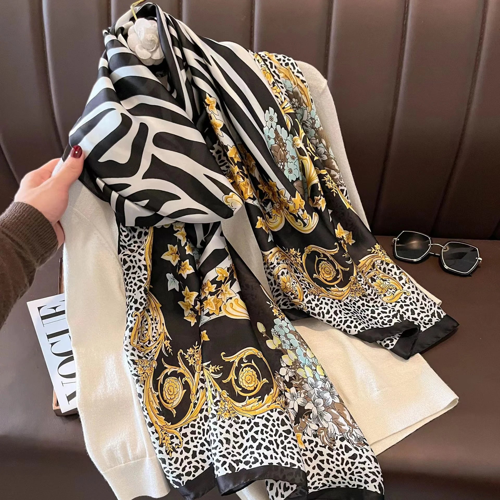 180*90cm Luxury Brand Spring Summer Autumn Women Clothing New Fashion Color matching printed silk scarf lady popular turba 9 180cmx90cm