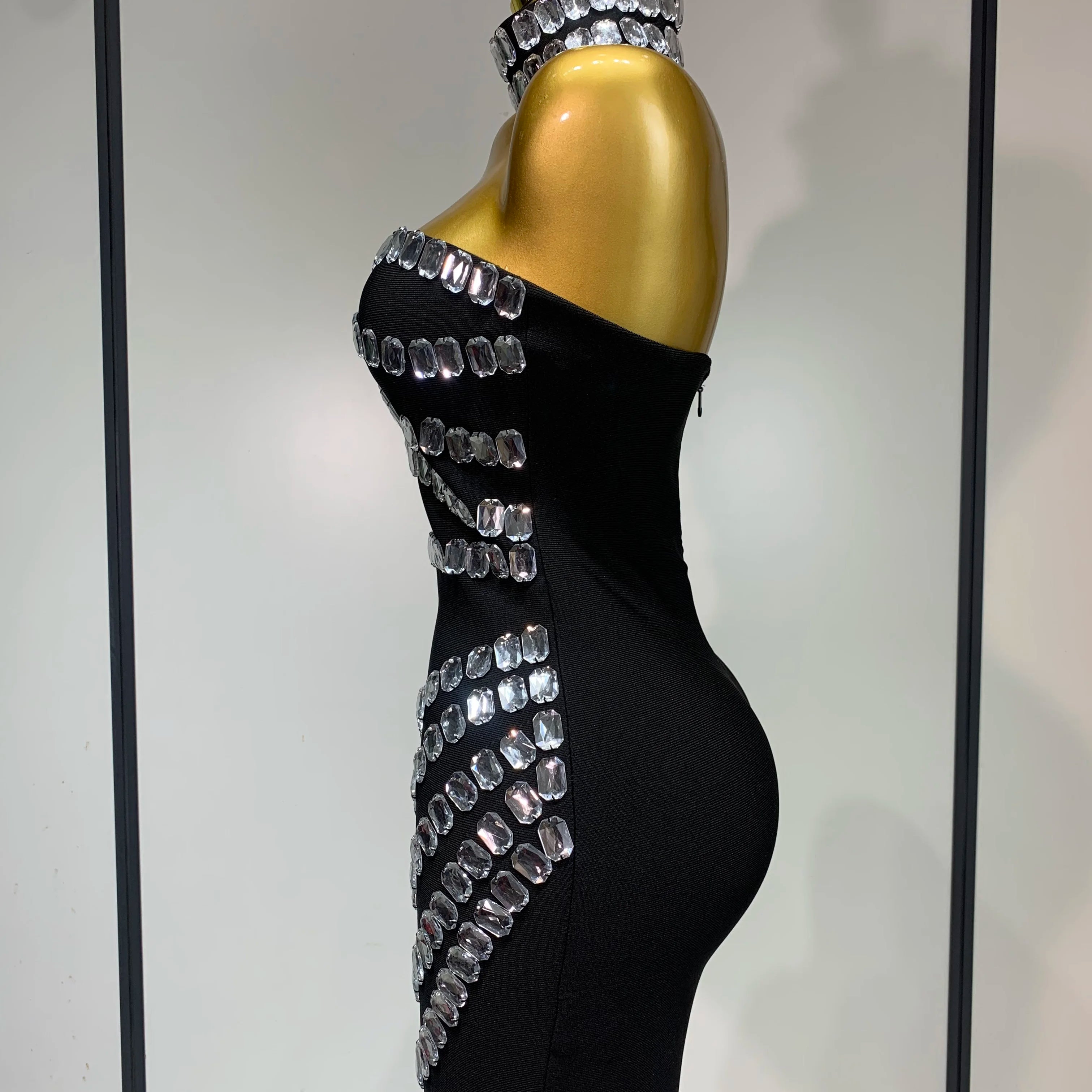 Sparkly Rhinestones Bodycon Strapless Mini Bandage Dress 2025 Women Backless Fashion Evening Party Club Luxury Birthday Dresses