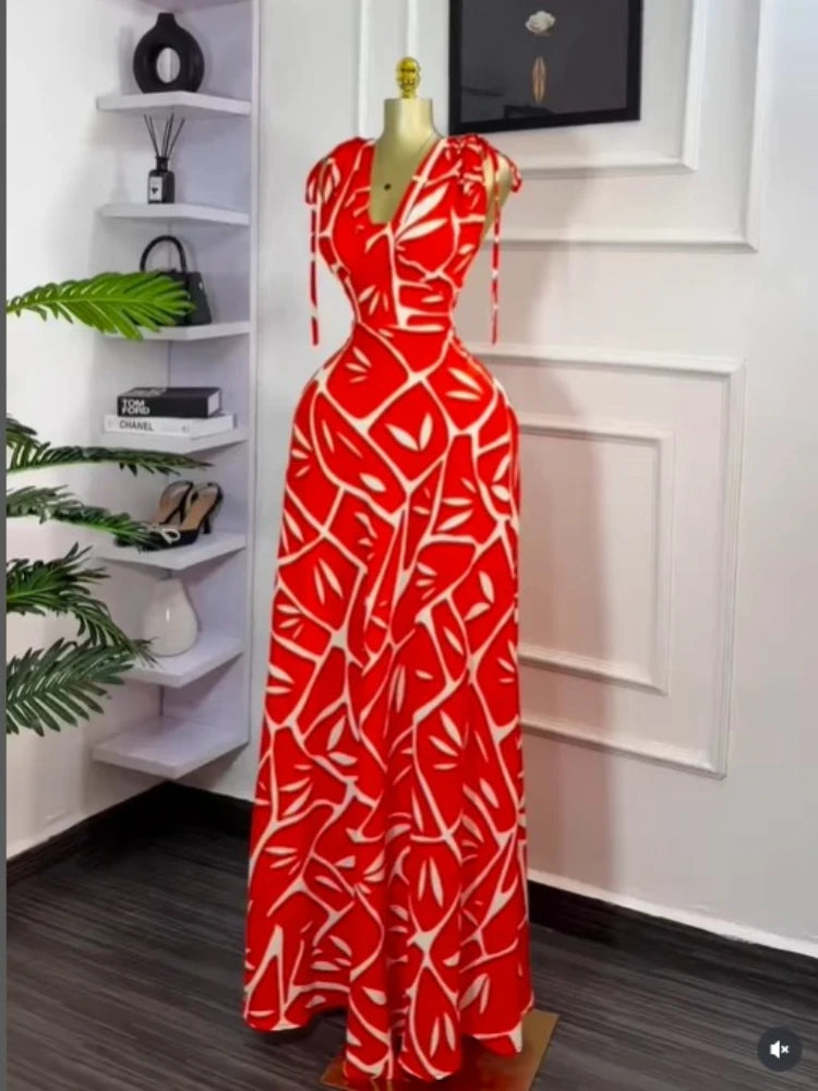 CM.YAYA Women Tie Dye Printed Sleeveless Big Swing Maxi Long Dress 2025 Summer Holiday Birthday Sexy Club Party Evening Dresses