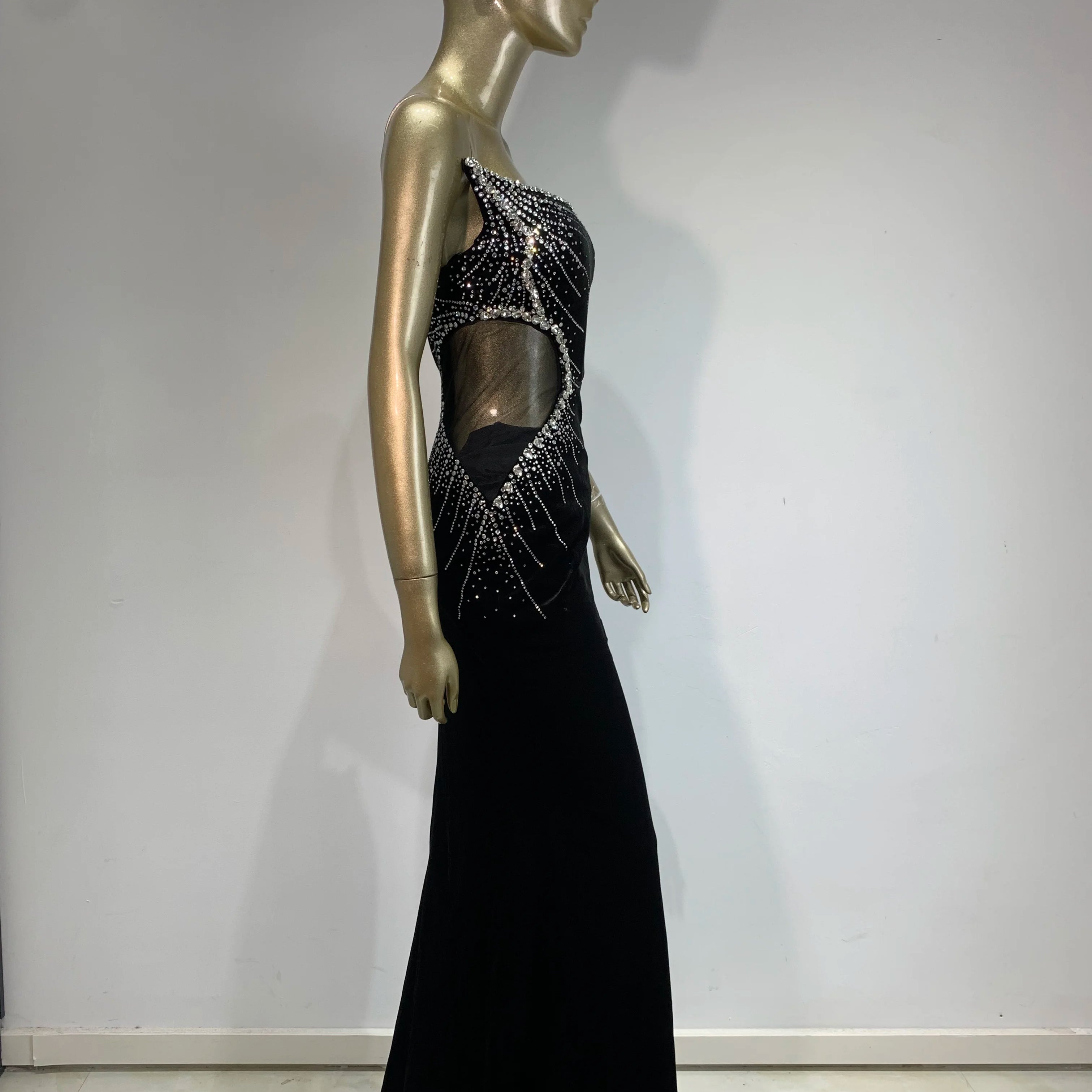 Women Luxury Sexy Strapless Diamonds Crystal Black Maxi Long Gowns Dress 2024 Elegant Evening Party Club Dress Vestido