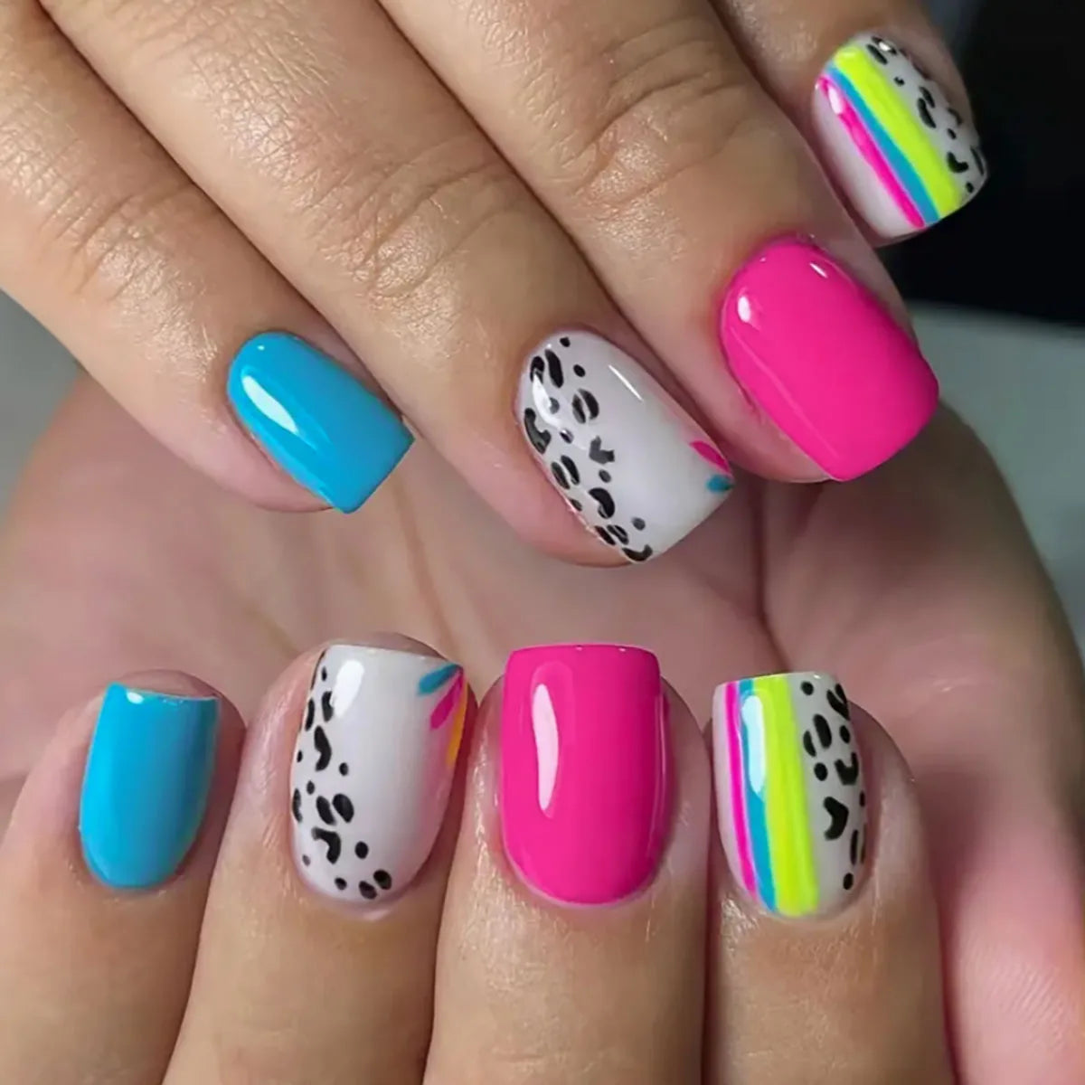 24pcs/set short square ballet fake nails gradient blue purple green pink autumn summer full cover nail tips press on false nail