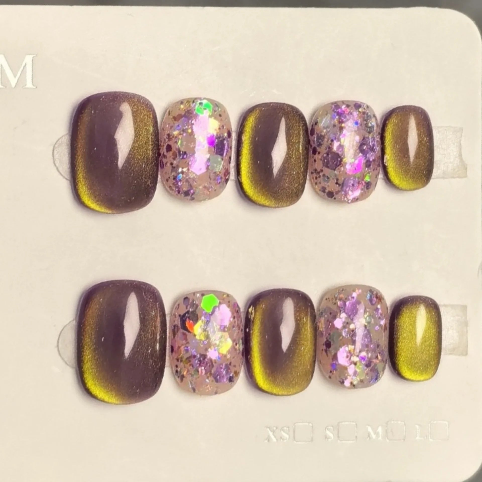 10pcs Short Square Round Fake Nail Art Brown Cat's Eye Gradient Handmade Nails Tips Leopard Print Design Press on False Nails