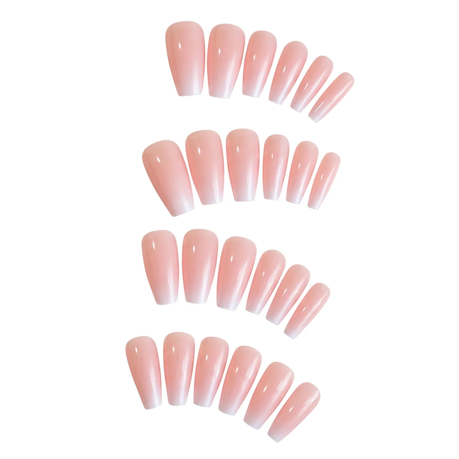 Gradient Pink Fake Nails 24Pcs Medium-length Coffin Press On Nails Sweet Girls Charm Manicure Full Cover Acrylic False Nails