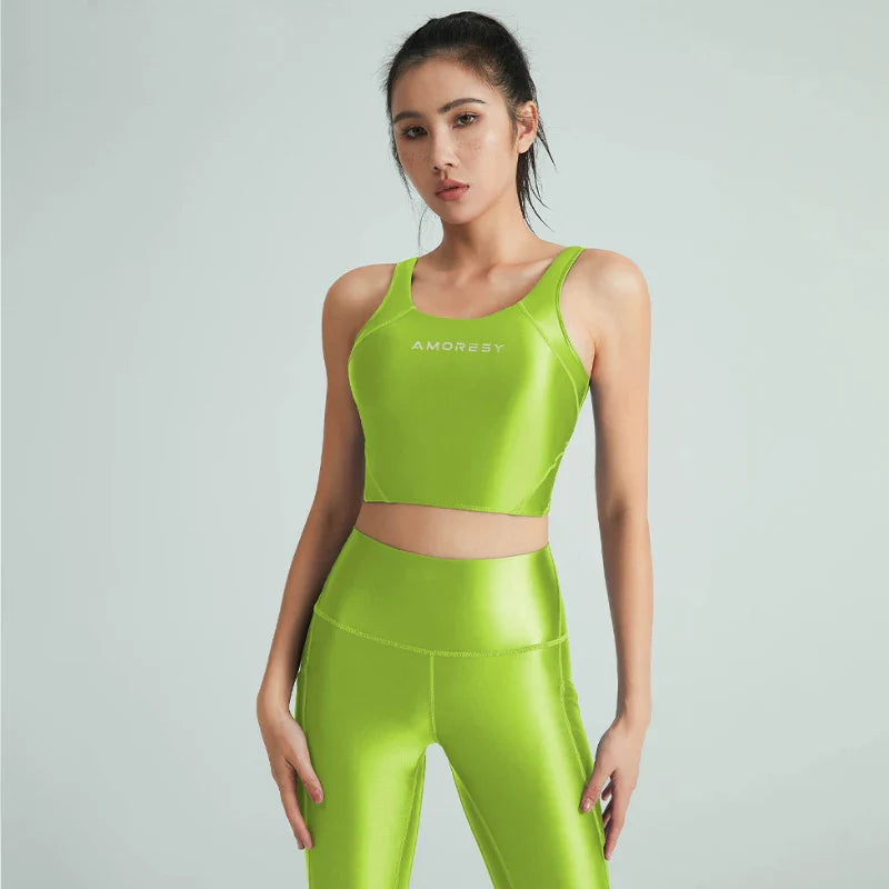 satin glossy Women's bathing suit vest Oil High Waist Pants Smooth Fitness Gloss Yoga Running Sweatwear gym set leggings