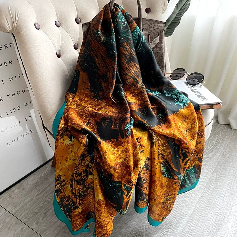 180*90cm Luxury Brand Spring Summer Autumn Women Clothing New Fashion Color matching printed silk scarf lady popular turba 7 180cmx90cm