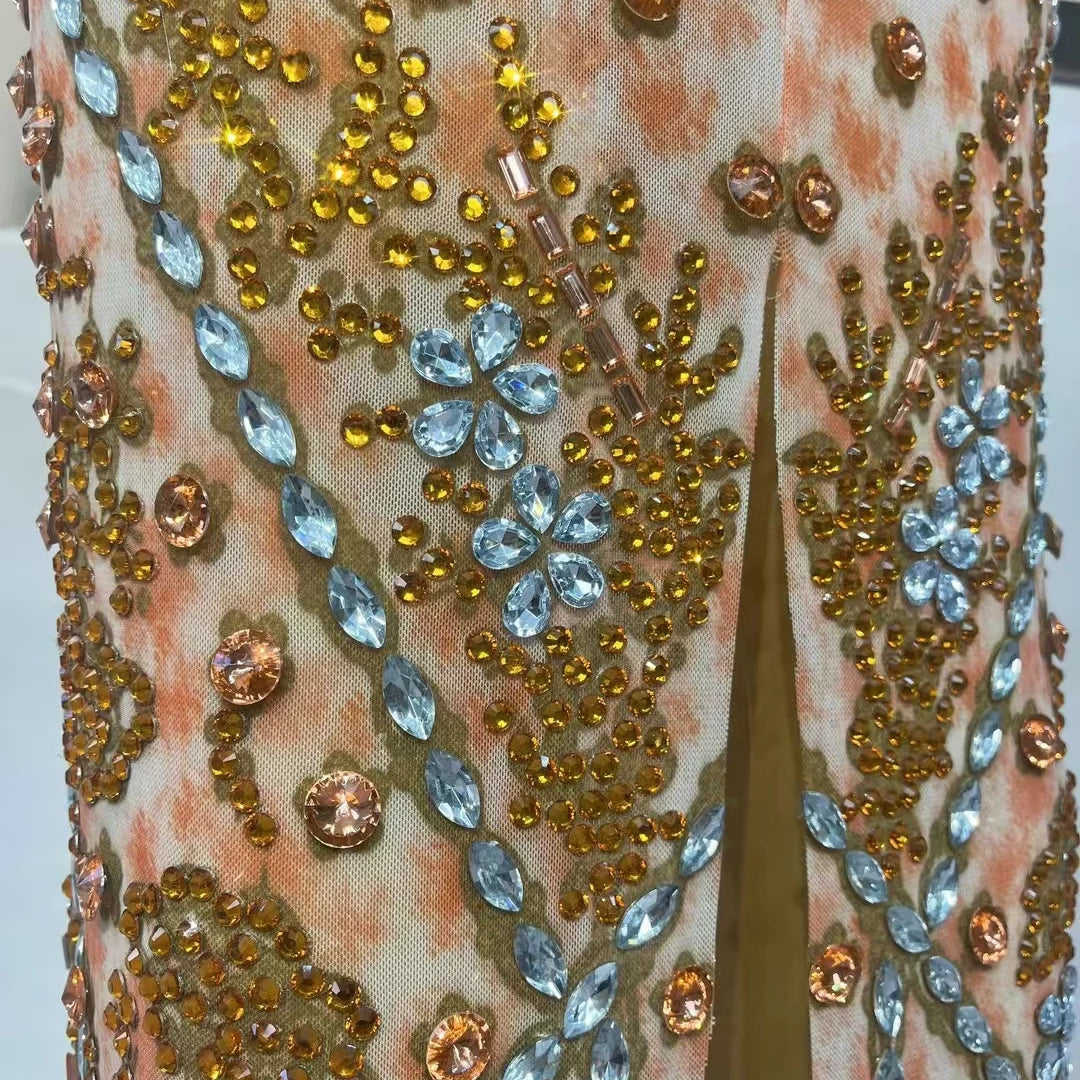 Women's Sexy Backless Strap Deep V Neck Dress Elegant Rhinestone Evening Dress Birthday Celebrate Party Queen Maxi Dress huangye