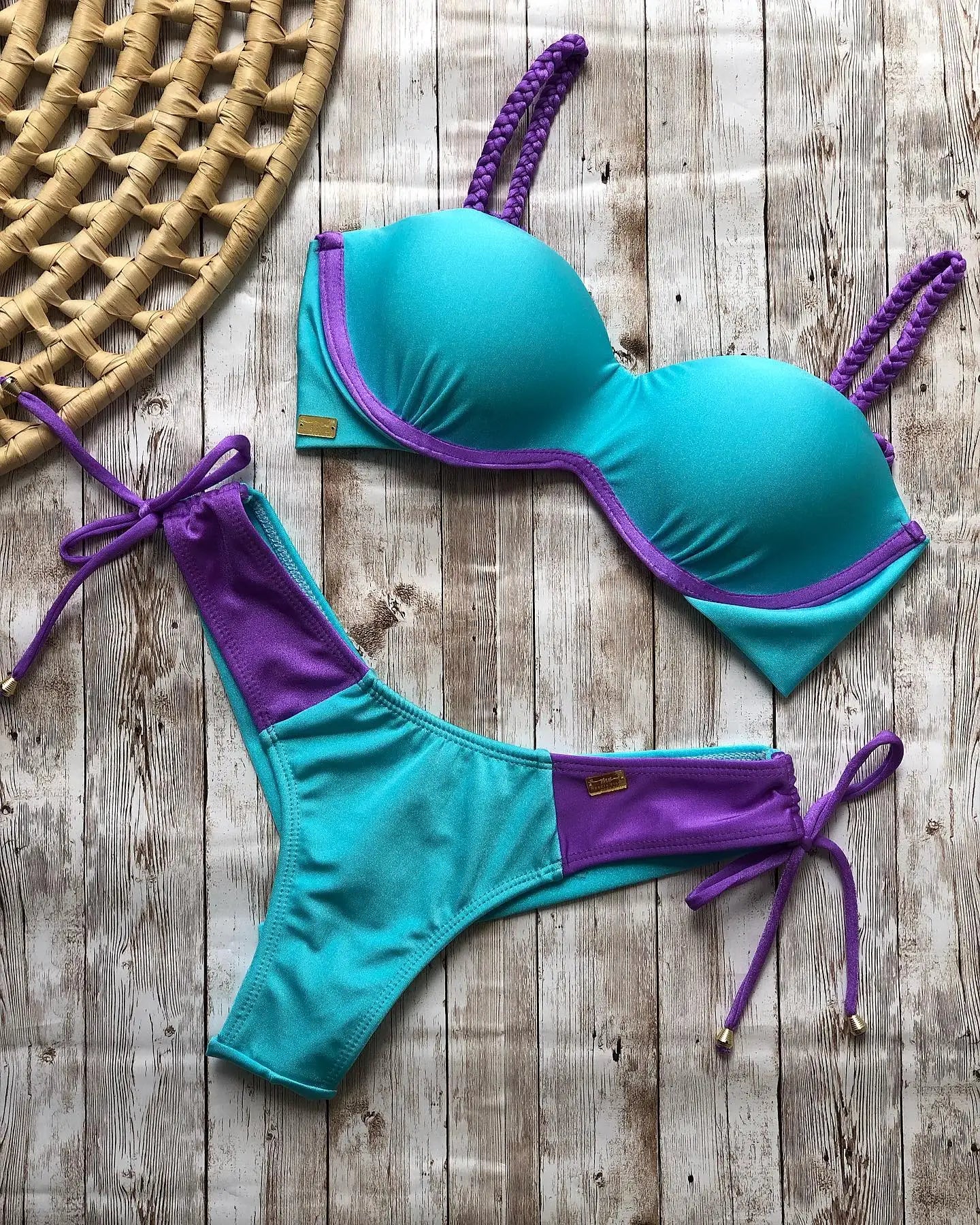 Sexy Bikinis Sets Push Up Women's Swimsuit Tie Side G-String Vintage Solid Swimwear Chest Pad Summer Beachwear Bathing Suit MA24427B1